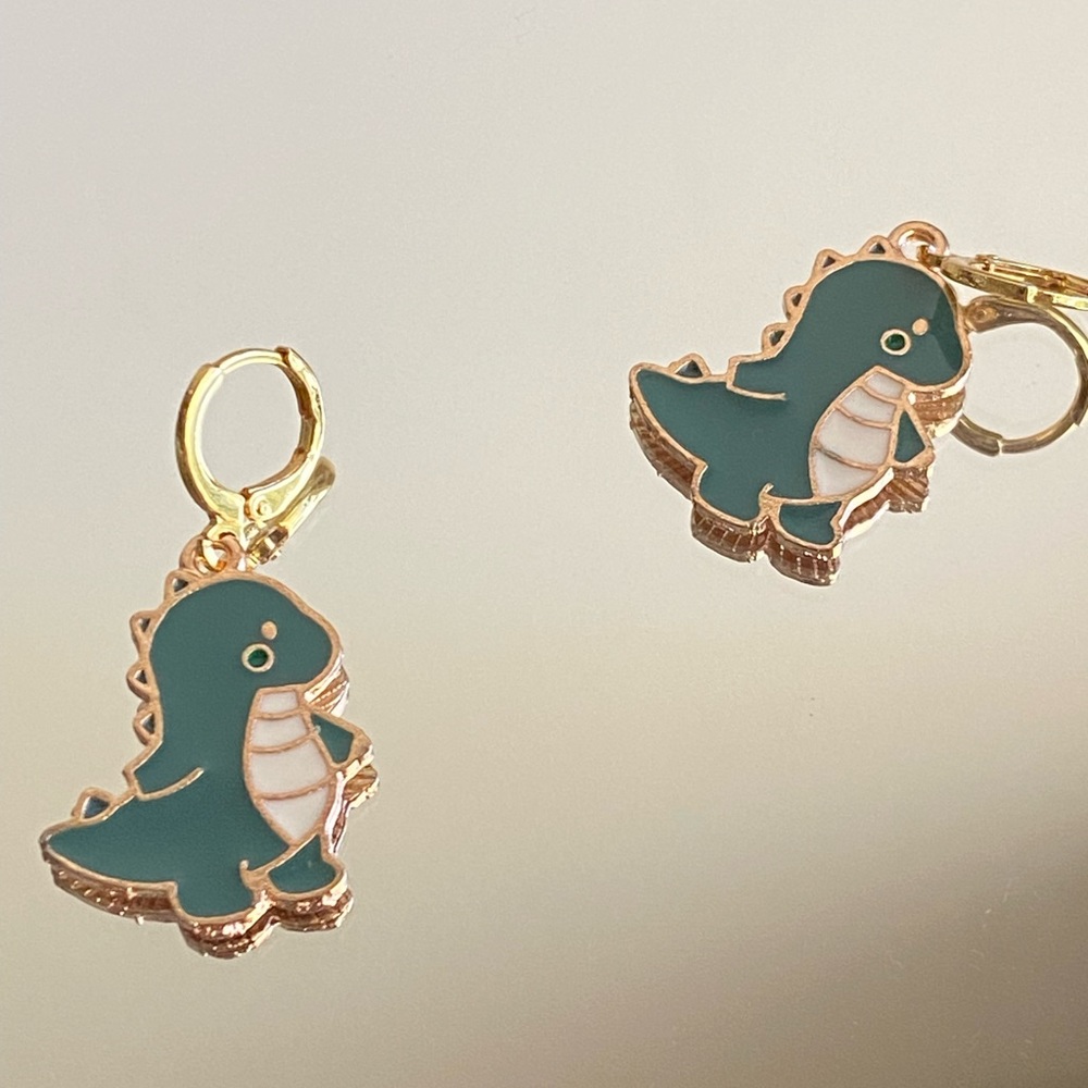 Green Dino gold enamel earrings
